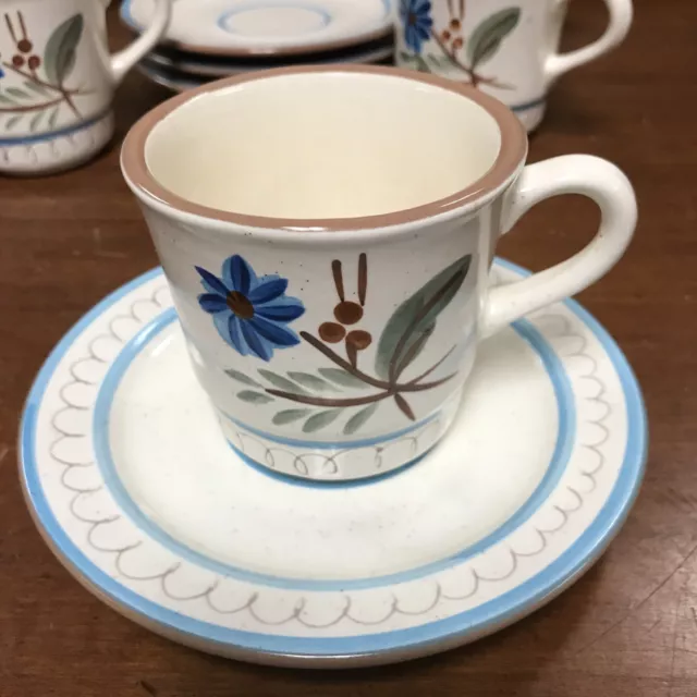 Stangl Pottery Blue Daisy Cup/Saucer Set Of 4.