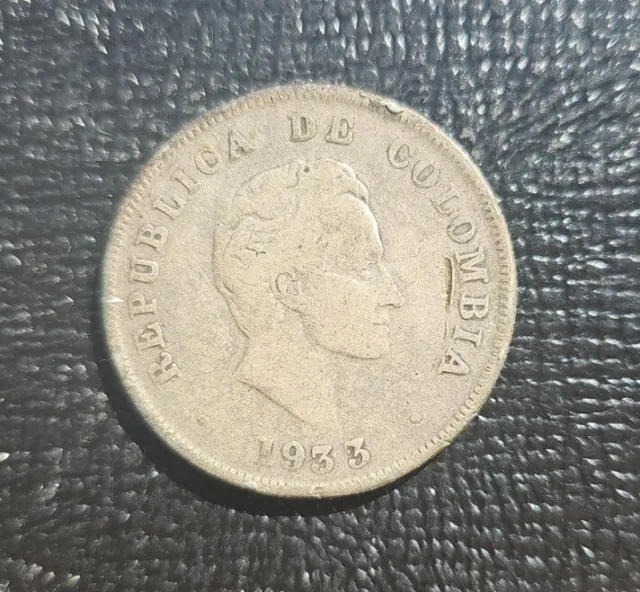 1933 Colombia 50 Centavos .9000 Free Shipping