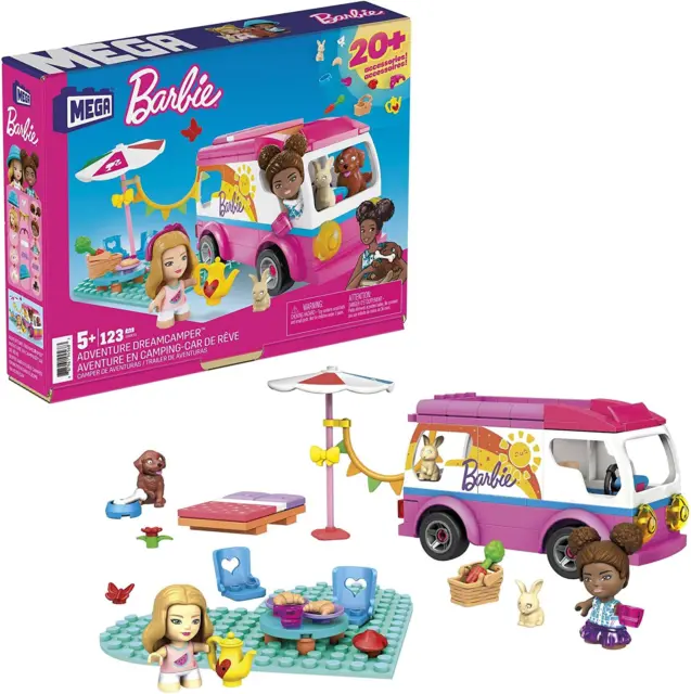 ​MEGA Barbie Adventure Dreamcamper Building Set with 123 Bricks and Special Piec