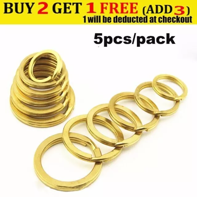 5X Solid Brass Split Key Round Flat Rings Circles Decor OD 15-35mm Crafts