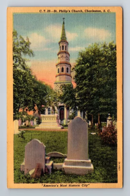 Charleston SC-South Carolina, St Philip's Church, Antique Vintage Postcard