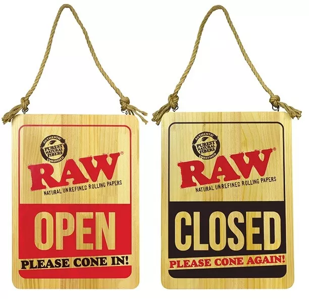 RAW 2 Sided Wooden Open/Closed Sign Please Cone In/ Please Cone Again RAWTHENTIC