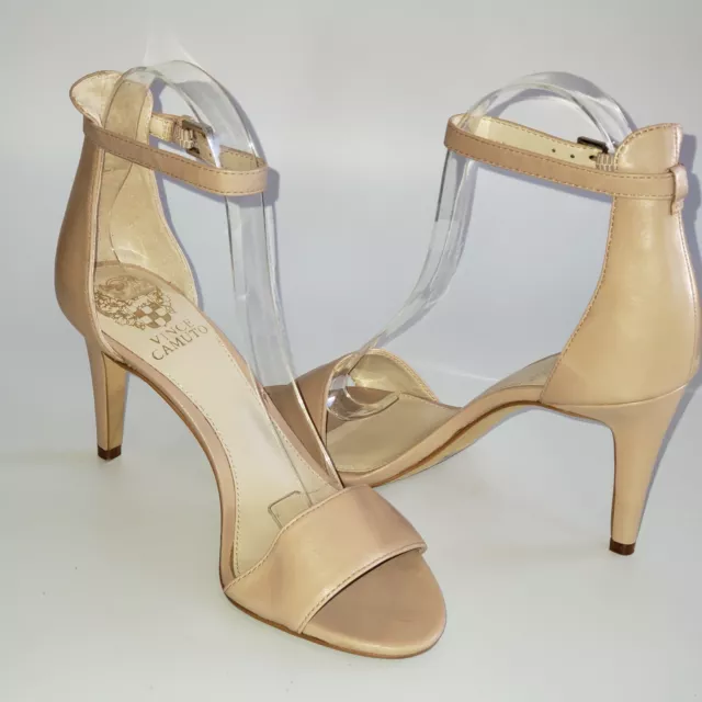 Vince Camuto Court Ankle Strap Leather Sandal Heels SANDBAR Beige Size 6.5