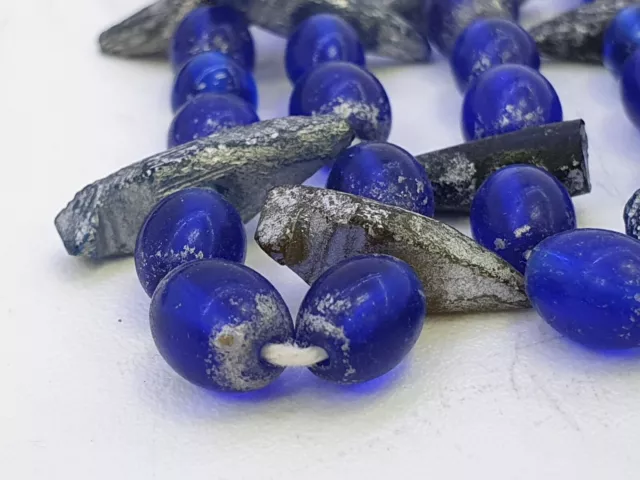 AA Old Beads Blue Glass with Ancient Roman Glass Jewelry Necklace Antiquity