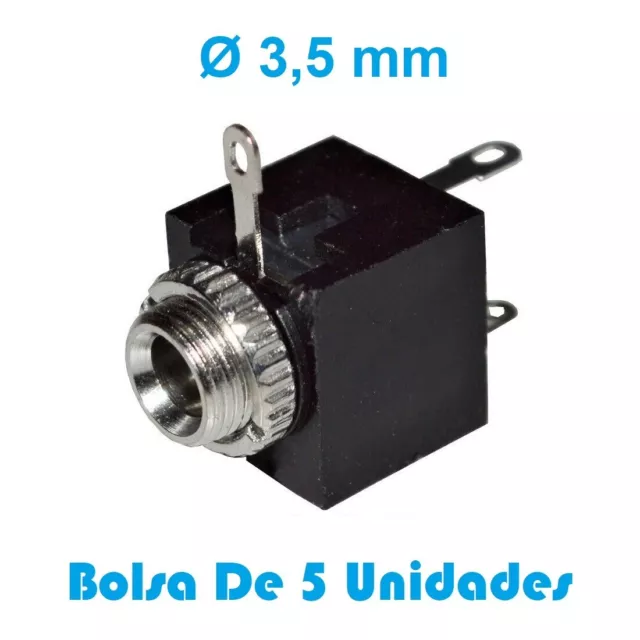 Conector Base Jack Hembra Mono De 3.5 mm - Con Tuerca - Bolsa De 5 Unidades