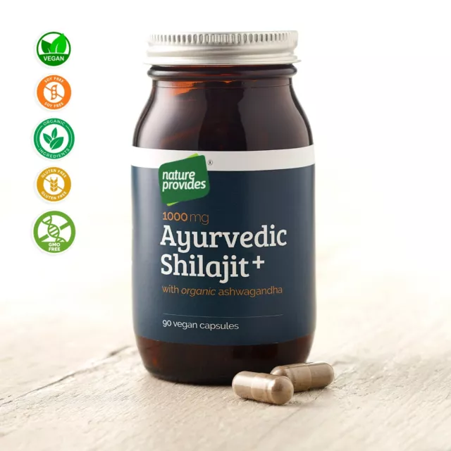 Ayurvedic Shilajit (1000mg) and Organic Ashwagandha Root, 90 High Strength Caps