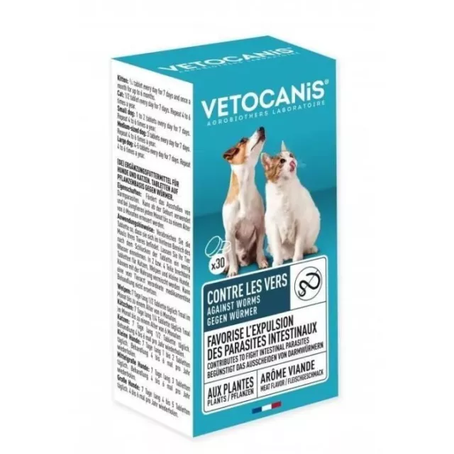 VETOCANIS Comprimés contre les Vers intestinaux pour Chien et Chat - Boite de 3