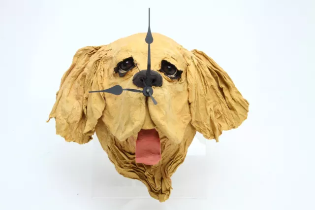 FB Fogg Dog Clock Paper Sculpture 3-D Golden Retriever Handmade