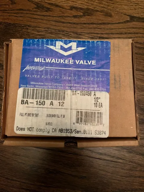 Milwaukee Valve BA150-12 Full Port, Two-Piece Bronze Ball Valve, 600 WOG