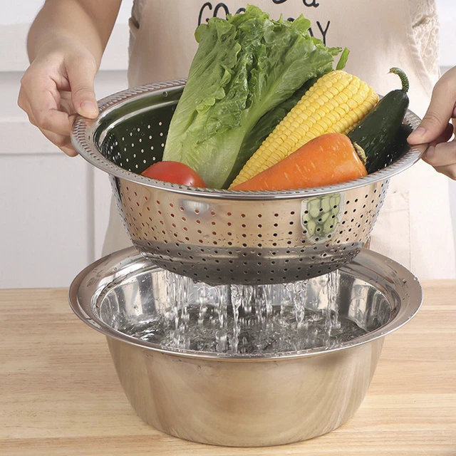 STAINLESS STEEL DRAIN Basket Vegetable Fruit Washing Bowl Strainer w