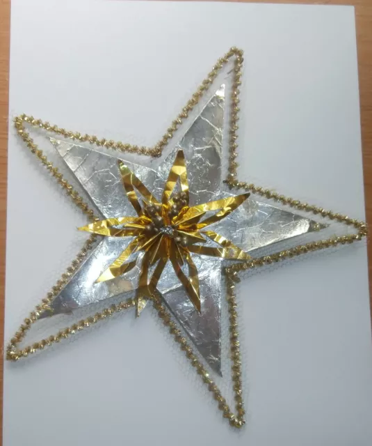 LOVELY LARGE VINTAGE Christmas Tinsel Wire Mesh Glass Balls Foil Star