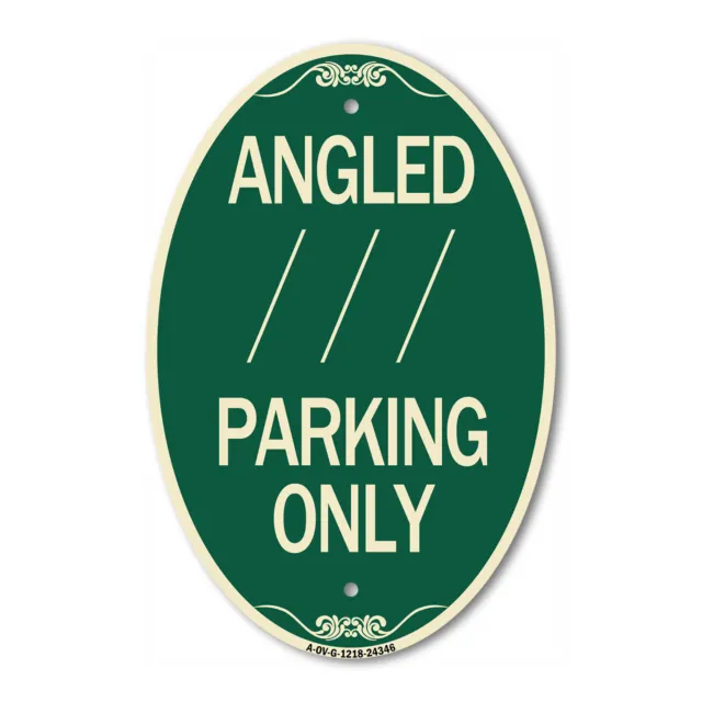 Angle Parking Only (With Bidirectional Arrow) 1 12" x 18" Aluminum Oval Sign