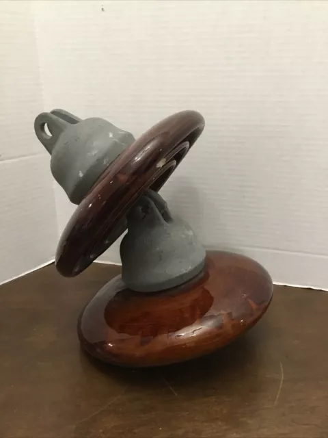 Thomas 47 Insulator 2 Tier Brown Ceramic 10” Disks W/ Lead? HEAVY 24# Vintage Lg