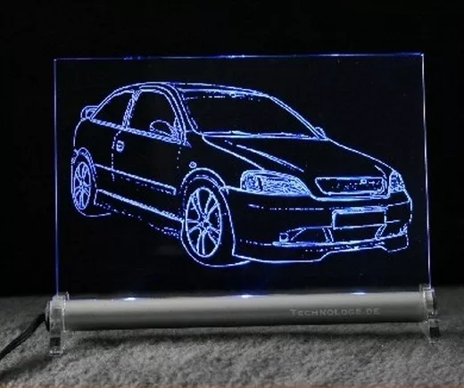 Opel Astra G 3t  als AutoGravur auf LED Leuchtschild