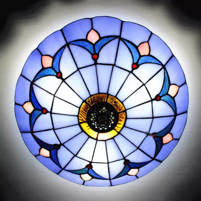 Stained Glass Tiffany Style Flush Mount Ceiling Light Baroque Chandelier Lamp