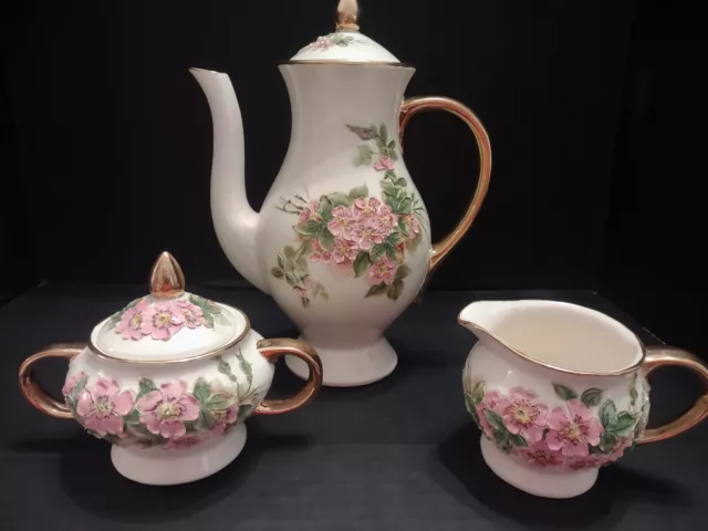 Vintage Porcelain Coffee Pot, Creamer and Sugar Bowl
