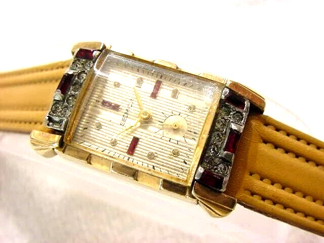 Vintage GOLD FD large antique Art Deco SEMCA GEM DIAL & GEM CASE mens watch