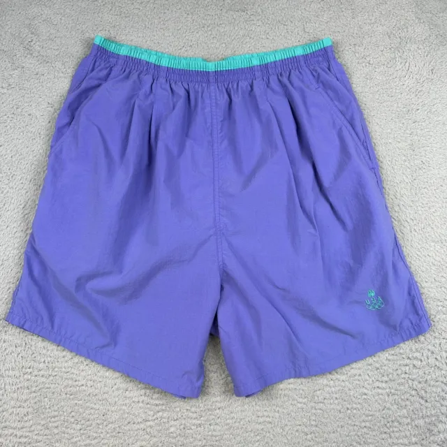 USA Olympic JC Penney Shorts Adult Large Purple Nylon Swishy Elastic Waist VTG