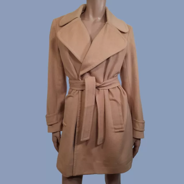 Vintage Camel Hair Wool Coat Beige Mid Length Belted Size M 60s 70s