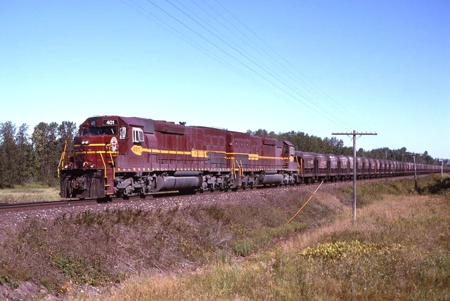 Original Slide: Duluth Missabe & Iron Range SD40-3 401 + 409 Action at Kelsey MN