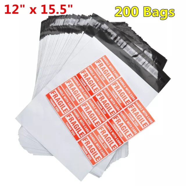 200 12 x 15.5 Poly Mailers Shipping Envelopes Plastic Self Sealing Bags 2.5 Mils