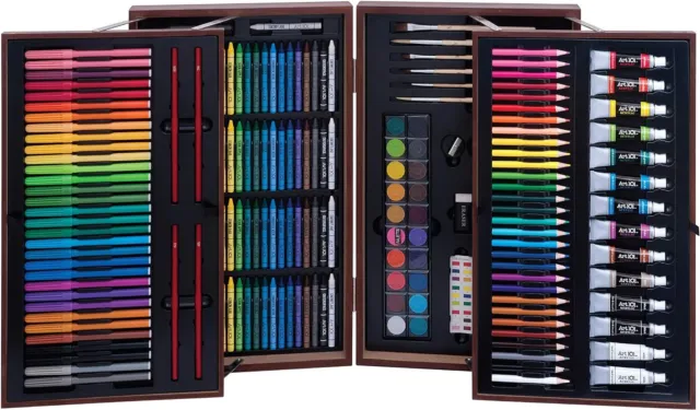 Art 1Art 101 Deluxe Art Set with 215 Pieces in a Wood Organizer Case, Includes