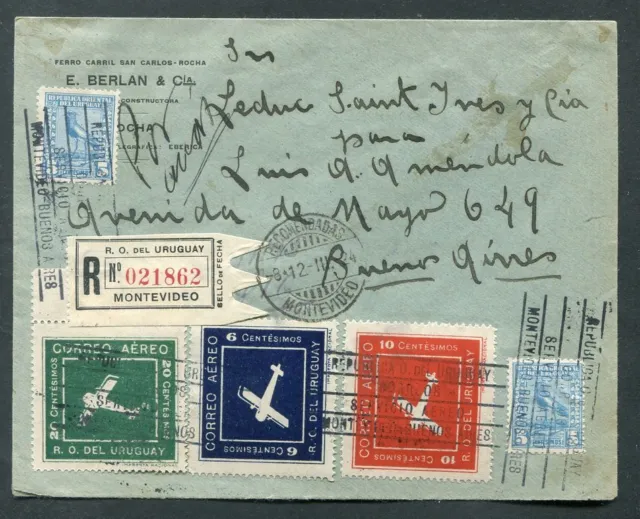 Zeppelin/Airmail 1924 Uruguay With 6,10, 20cts Flugmarken On R-Letter (AA1004