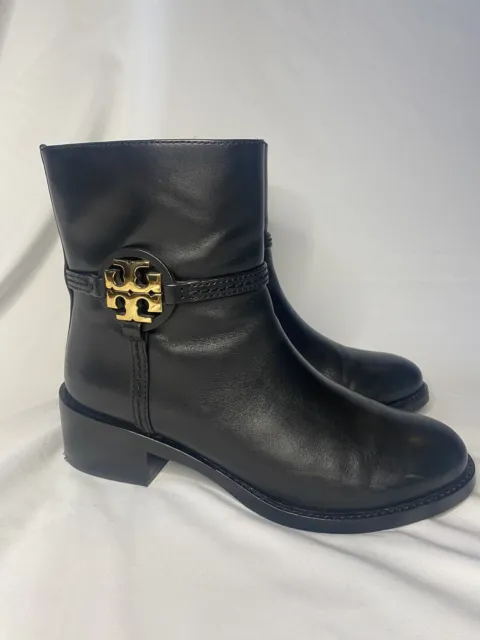 Tory Burch Boot Black Leather Bootie Medallion Perfect Size 7.5