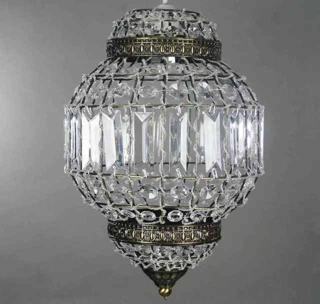 Classic Moroccan Lantern Style Antique Brass Clr K9 Crystal Ceiling Light Shade