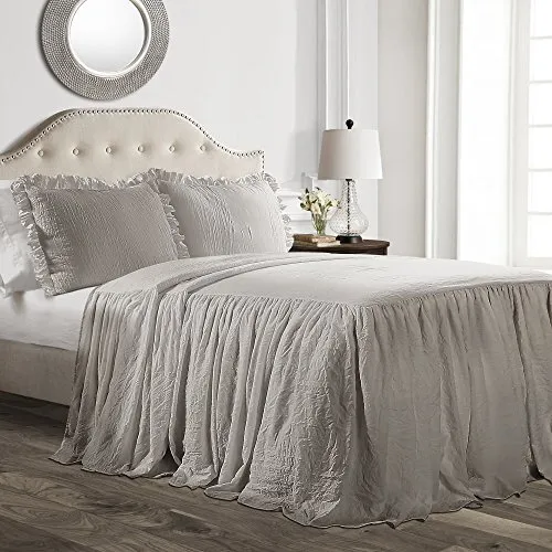 Lush Decor Ruffle Skirt Bedspread Set - 3 Piece Luxurious Farmhouse Bedding S...