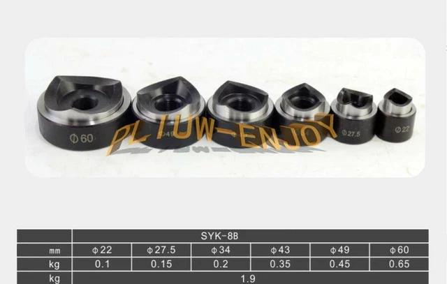 6 Die 22-60MM Hydraulic Knockout Punch Driver Kit Hole Tool molds