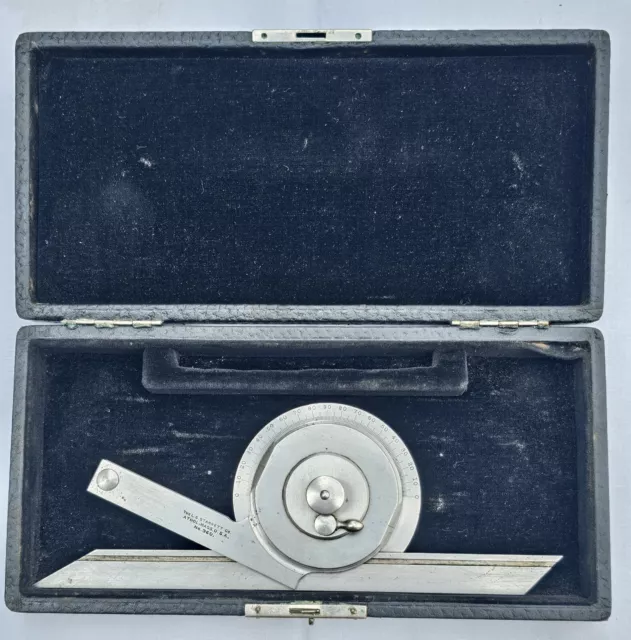 Vintage LS Starrett Precision Bevel Vernier Protractor No 360 w/ 7" Blade & Case