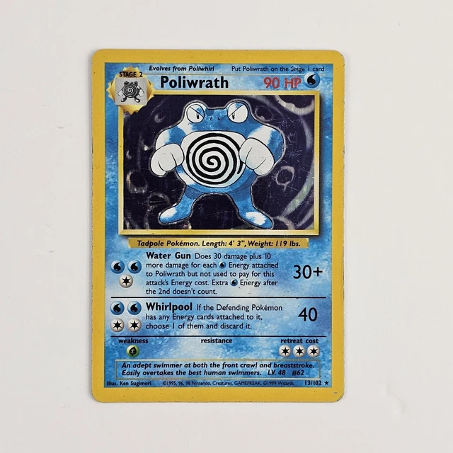 Poliwrath 13/102 Base Set Holo Pokemon Card 1999 WOTC LP wizards of the Coast