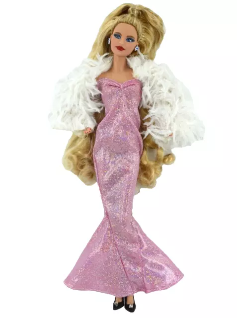 New Barbie Doll Clothes PINK EVENING GOWN~SEMI FEATHER JACKET~SHOES