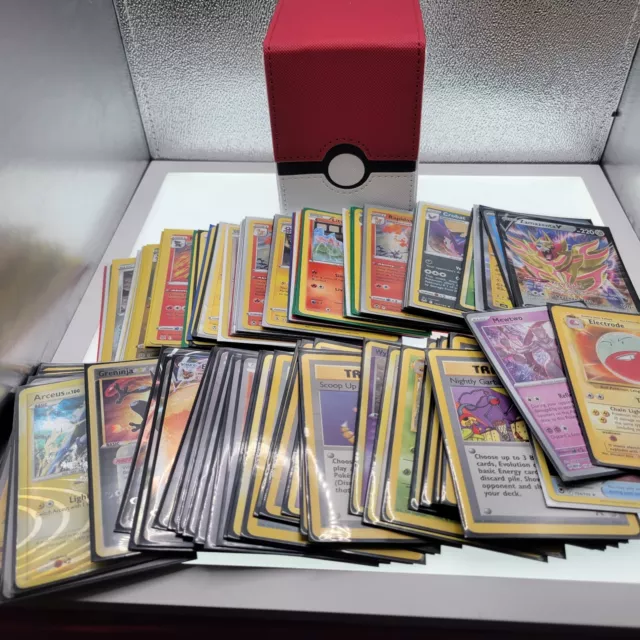 100+ Lot Pokemon Cards Vintage + Modern Collection INCLUDES Poke Ball Deck Box