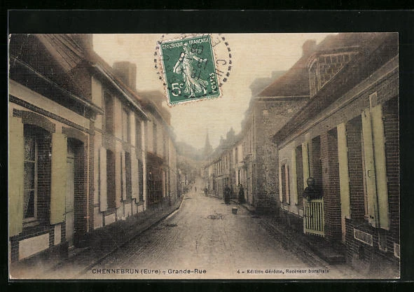 CPA Chennebrun, Grande-Rue, vue de la rue 1908