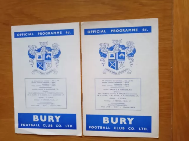 Bury v Rotherham United. 16th January, 1965 & 27th April, 1965. League 2.