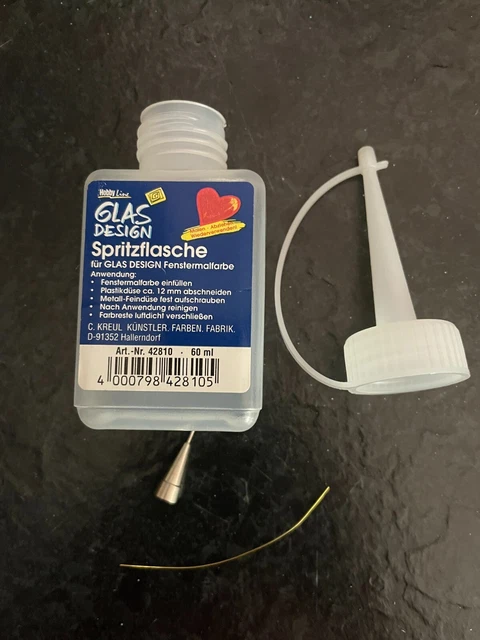 Glas Design Spritzflasche 60ml mit Metall-Feindüse Org/Neu für z.B. Windowcolor
