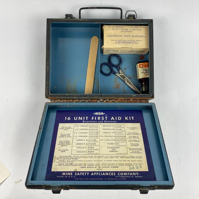 Vintage Mine Safety Appliances MSA First Aid Kit Pittsburgh & Contents