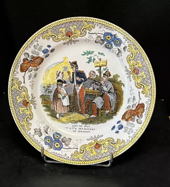 CREIL Assiette PARLANTE  Polychrome THEME MILITAIRE Bon vin à 6 Sous Militaria 4