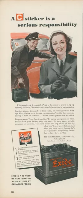 1944 Exide Car Battery Nurse WWII C Sticker Buy War Bonds Vintage Print Ad L20