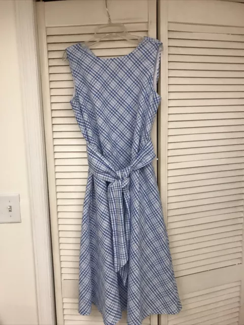 Anne Klein Sz 8 Blue White Gingham Checked Midi Dress Pockets Sleeveless , EUC!