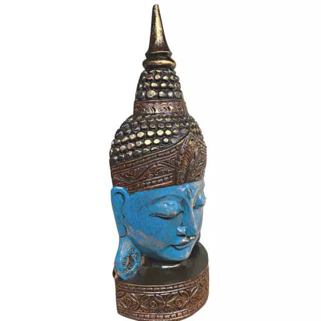 Enlightened Buddha Mask Statue Sculpture Hand Carved Wood Bali Art Boho decor 24 2