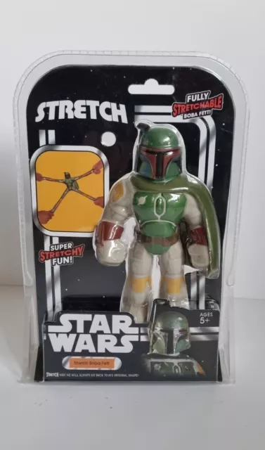 Statuetta elasticizzata Stretch Armstrong Star Wars 7"" Boba Fett nuovissima sigillata retrò.