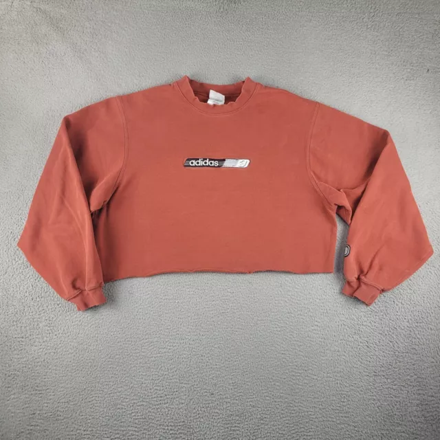 Vintage Adidas Sweatshirt Mens Large Red Cropped Cut Off Crew Neck Sweater Y2K
