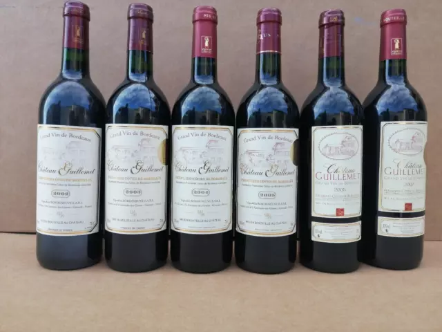 Lot de 6b de Château Guillemet du 2002 au 2008 1er Cotes de Bordeaux Rouge