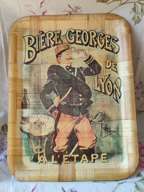 ANCIEN PLATEAU PUBLICITAIRE BAMBOU BIÈRE GEORGES DE LYON À L'ÉTAPE 40,5 x 30,5