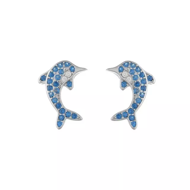 Blue Dolphin Cute sterling silver earrings studs 925 women's Jewellery