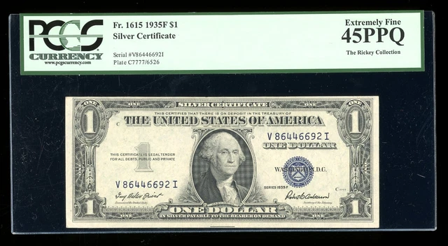 DBR $1 1935-F Silver Fr. 1615 VI Block PCGS 45 Serial V86446692I