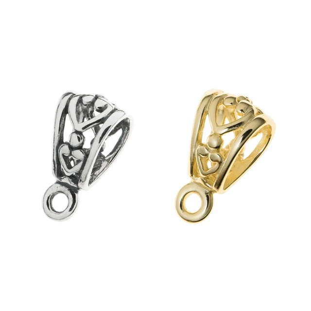 STERLING SILVER / 14k Gold plated on SS  Heart Bail CLASP Pendant Connector
